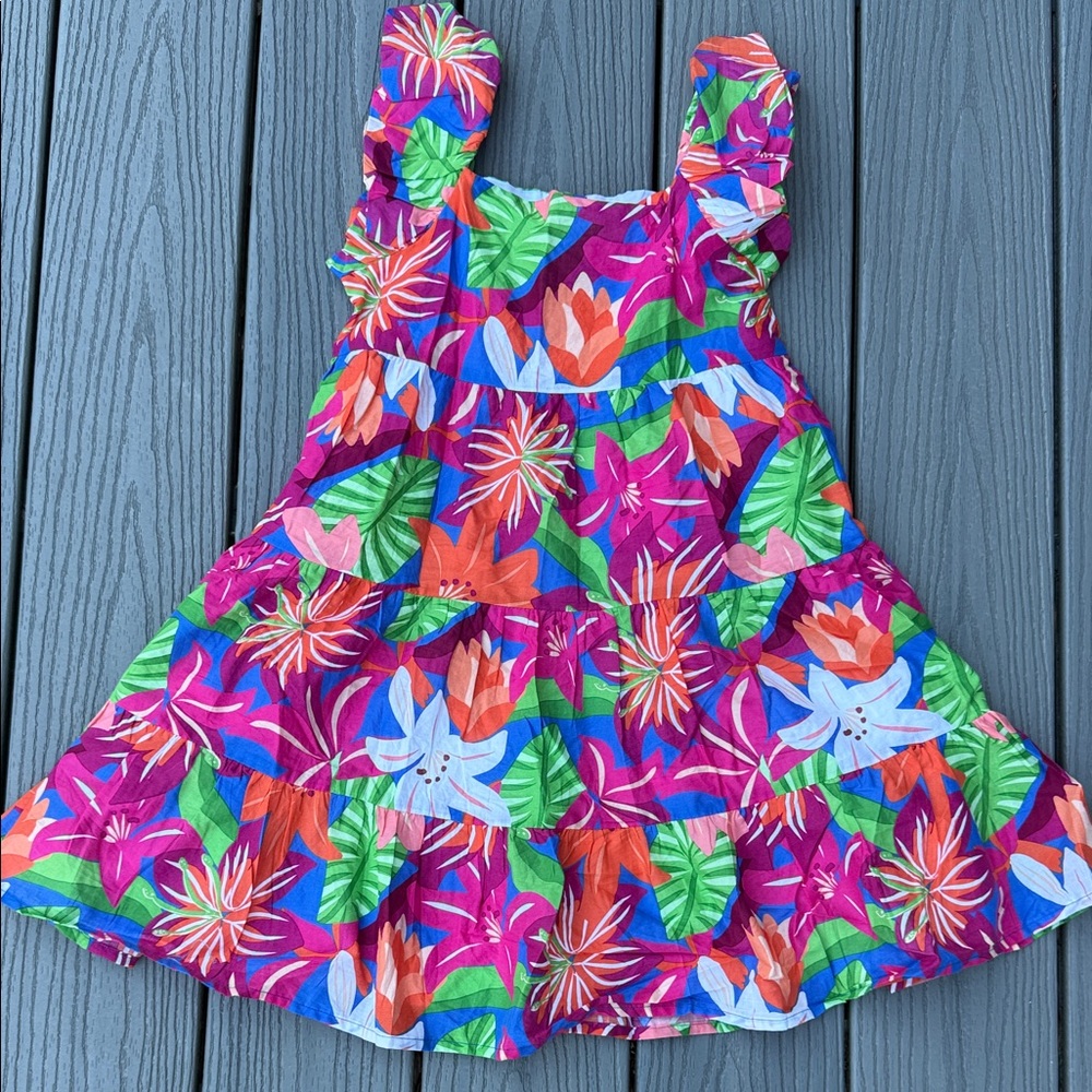 Janie and Jack Bright Floral Ruffle Tank Dress - Pink, Green, Blue, Orange